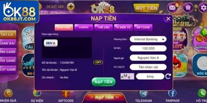Cách nạp rút tiền tại Ok88