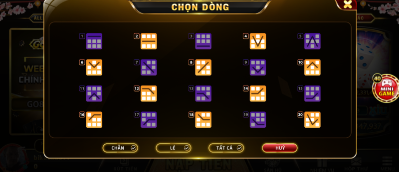 Tính năng chọn dòng và mức cược đa dạng 